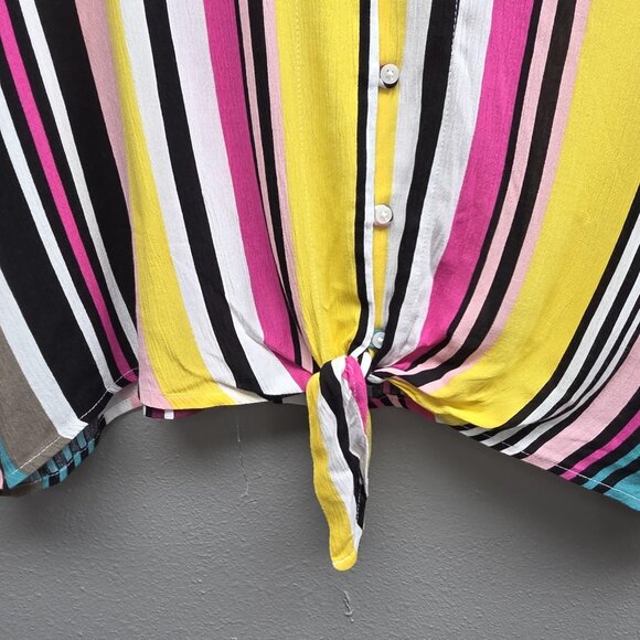 Express Shirt Womens Medium Multicolor Stripe Button Front Tie Front Dolman - Picture 3 of 6